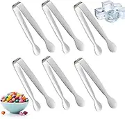6PCS Mini Small Tiny Tongs, Stainless Steel Small Tongs for Serving Food, Durable Kitchen Metal Tongs for Ice, Salad, Toaster, Desserts, Appetizers and Charcuterie Board (Silver)