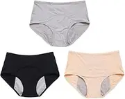 3 Pack Leakproof Period Underwear Cotton Stretch Middle Waisted Briefs Leak Proof Panties for Over 60#s Incontinence