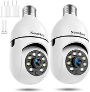 Noonkey - 2K/3MP Security Bulb, 2 Pack 360° Alexa Home Wireless Security Camera, Motion Tracking Detection Alarm, Color Night Vision