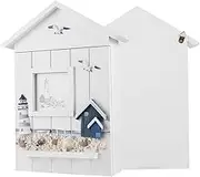 Wooden Key Support in The Mediterranean Style for Home Decoration, Wall Key Storage Cabinet with 6 Hooks for (Lighthouse Model)
