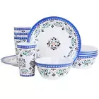 Gibson Everyday Alhambra Blues 12 Piece Melamine Dinnerware Set in Blue & White