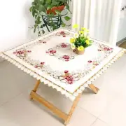 Vintage Satin Table Runner with Floral Embroidered Lace White Table Cloth