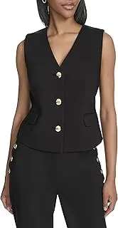 [Halston] womens Front Button Front Pocket Compression Cotton Vest