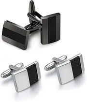 [ZEACCT] 4 Pcs Carbon Fiber Cufflinks, Cuff Links, Funky Retro Cufflinks, Stripes Shirt Cufflinks, Handcrafted Carbon Fiber Cuff Link, Square Design Cuff Links, for Men's Business Wedding Gift, 1, 1, 1