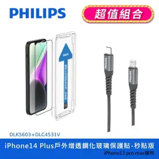 【Philips 飛利浦】iPhone 14 Plus 6.7吋 AR戶外增透9H鋼化玻璃保護秒貼 DLK5603(C to L充電線100cm組合)