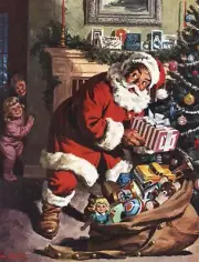 Santa Clause Unloading Bag under Tree, kids watching 8X10 PREMIUM GLOSSY PRINT