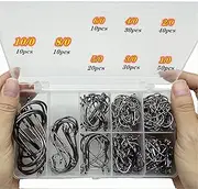 200Pcs/Box（Size:10/0. to.1/0 Strong Octopus Fishing Hooks, Forged Steel/Barded Design, Off-Set Point/Closed Eye, Strong/Sturdy, 10/0 8/0 6/0 5/0 4/0 3/0 2/0 1/0 Mixed Packaging
