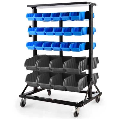 NNEMB 52 Parts Bin Rack Storage System Mobile Double-Sided-Blue