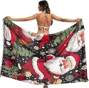 [RPLIFE] Retro Christmas Santa Claus Red Coverups Bathing Suits Sarong, Tassel Skirt Cover up for Summer Beach/pool, Large, Retro Christmas Santa Claus Red, Medium