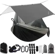 Hammock Camping with Rain Fly Tarp and Net, Portable Camping Hammock Double Tree