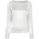 [Mazzarelli] Mazzarelli Boat-neck Satin Blouse 44 IT GREY