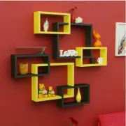 Intersect Wall Shelf Wooden Wall Shelf Set Of 6 Yellow & Black Home/Office Decor