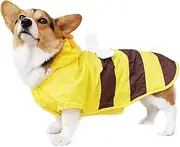 Pet Raincoat, Dog Waterproof Hoodies Rain Jacket Bee Lightweight Rain Coat for Corgi Tidy and Small Medium Dog (S)