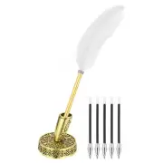 White Feather Ballpoint Pens, Writing Pens with 5pcs Refill, Gold