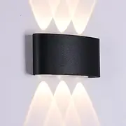 6W LED Outdoor Wall Light, IP65 Waterproof Up/Down Sconce, Modern Black Aluminum, 3200K Warm White for Porch & Patio