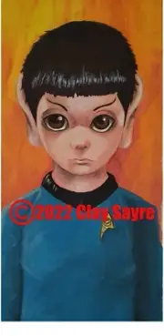 Spock Star Trek Leonard Nimoy MCM BIG EYES tribute print signed by artist 8"x16"