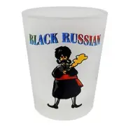 Black Russian Recipe Shot Glasses - Set of 2 Frosted with Comical Character