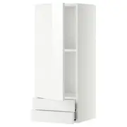 METOD / MAXIMERA wall cabinet with door/2 drawers, white/Ringhult white, 40x37x100 cm