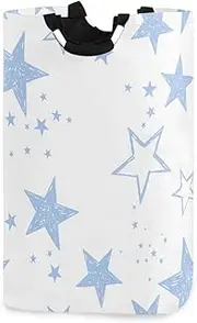 Handdraw Stars Baby Blue laundry baskets, collapsable and waterproof foldable storage cubes baskets with sturdy handle Hamper utility 54 qt for quilt shelf sweater