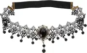 [Healvian] Gothic Necklace Choker Set Black Choker with Crystal Pendant for Gothic Style
