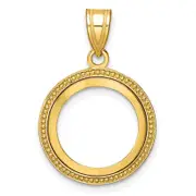 14K Yellow Gold Wideband Distinguished Coin Jewelry Polished And Beaded 14.0mm Prong Bezel Pendant