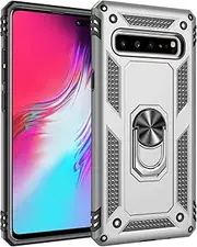 [Cavor] for Samsung Galaxy S10 5G Case (5.8") TPU Case PC Bumper 360° Rotation Ring Holder Kickstand Back Cover [Work with Magnetic Car Mount] Shockproof Protective Cover-Silver