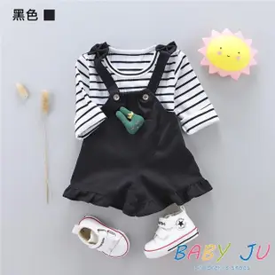 【BABY Ju 寶貝啾】俏皮小兔長袖吊帶褲裙套裝(黑色)