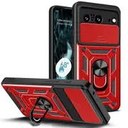 case For Google Pixel 8 Pro Slide Camera Lens Protection and Built in 360 Rotatable Ring Holder - Red