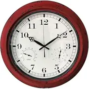 18 Inch Large Outdoor Wall Clock with Thermometer & Hygrometer Combo, Waterproof Vintage Non-Ticking Clock, Silent Metal Garden Clock (red)