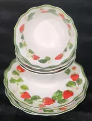 8 Primrose Vintage Strawberry Melamine 5" Tidbit Bowls & 7" Salad Plates Summer