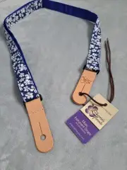 Sherrin's Threads Wide Instrument Strap Blue White Floral Hawaiian Adjustable