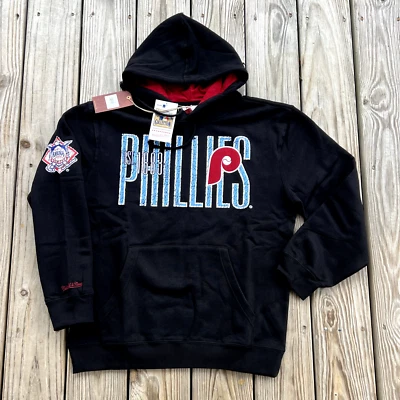 Mitchell & Ness Mens MLB Philadelphia Phillies Fleece Pullover Hoodie Black $125