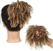 Hairpiece Afro Kinky Curly Ponytail Hair Extensions for Women Elastic Rubber Band Messy Curly Bun Hair Pieces Daily Use(10T27)