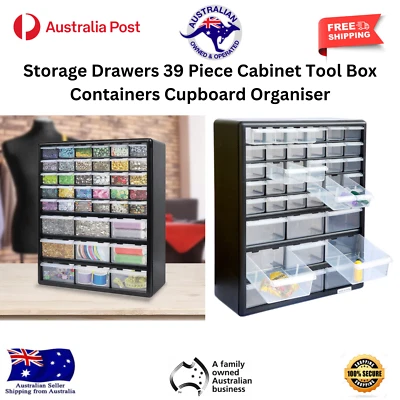 Storage Drawers 39 Piece Plastic Cabinet Tool Box Containers Cupboard Organiser