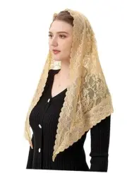 Veils for Church Catholic Triangluar Scarf Embroidered Chapel Veil Head Gold