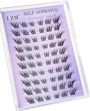 LZM Self Adhesive Cluster Lashes Fox Eye Eyelashes - Pre-Glued Natural Lash Extension with Clear Band, Soft C Curl, Wispy Cluster Lashes DIY Individual Eyelashes 9-13mm No Glue for Beginners
