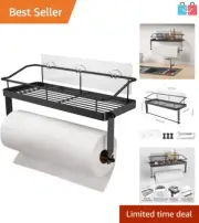 Durable Stainless Steel Wall-Mounted Paper Towel Holder with Shelf - Black
