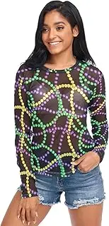 [RPLIFE] Beaded Chaos Black Women Mesh Shirt, See Through Blouses for Women S-XXL