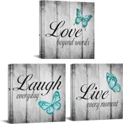 Teal Butterfly Canvas Wall Art Live Love Laugh Art Teal and Grey Pictures Wall D