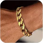 [ChainsPro] Can Custom, 6/8/13MM Width Cuban Link Chain Bracelet for Men/Women, 19/21CM Length, 316L Stainless Steel/18K Gold Plated/Black(Send Gift Box)