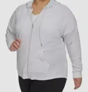 Calvin Klein Performance Women's Gray Ruched Sleeve Zip Hoodie Plus Size: 3X