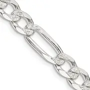 28 Inch Sterling Silver 6.75mm Pav Flat Figaro Chain