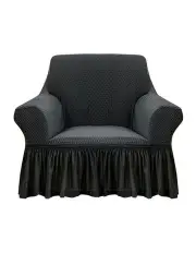 [SOGA] 1-Seater Dark Grey Sofa Cover with Ruffled Skirt in Dark Grey