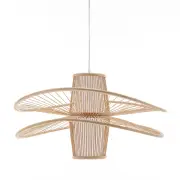 New Oriental Natural Hand-Woven Bamboo 2-Layer Double Wide Brim Hanging Pendant Lamp Light