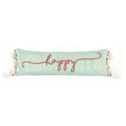Maine & Crawford Bea 82x26cm Embroidered Happy Cushion Pillow w/ Tassel Sky Blue