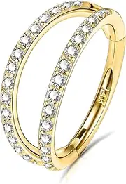 [OUFER] 20G Gold Nose Ring Hoop, 14K Solid Gold Double Row Nose Piercings, Diamond Nose Rings Gold, Cartilage Helix Tragus Hoop Earring For Women And Men