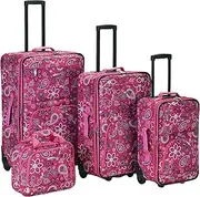 [Rockland] Impulse 4-Piece Softside Upright Luggage Set, Pink Bandana, 4-Piece Set (14/19/24/28), Impulse 4-Piece Softside Upright Luggage Set