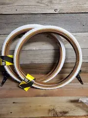 New Set GT Tires 20 x 1.75 White/Tan LP-5 BMX Freestyle Wheels Dyno Old School