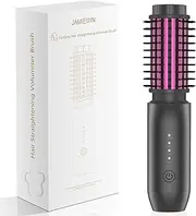 Cordless Hair Curling Iron Brush, Travel Hot Straightener Comb Curl Brush, 3-in-1 Portable Curling Iron Cordless Wand, USB Rechargeable Curling Wand-Blush(Gray)