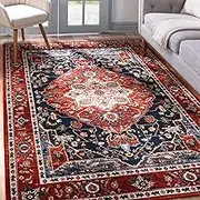YJ.GWL Area Rug 4x6 Persian Rug, Washable Distressed Bedroom Rug, Soft Boho Living Room Entryway Rug, Non-Slip Vintage Floor Carpet Low-Pile Oriental Rug for Kitchen Dining Room Office, Red